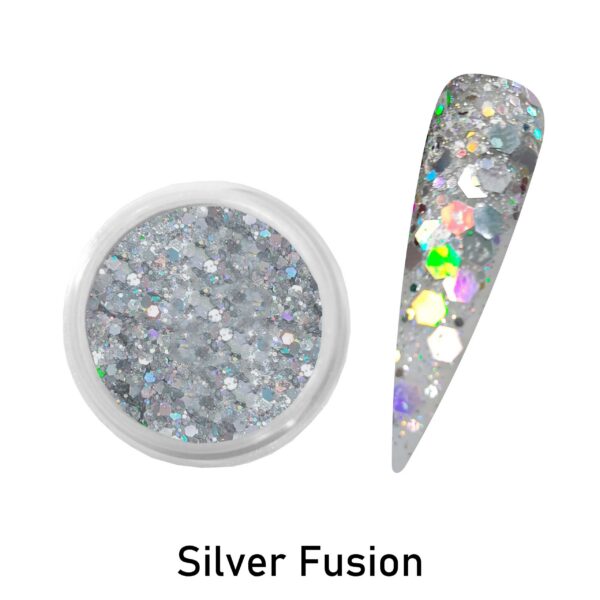 Sculptured Nails Glitter Acrylic Powder SILVER FUSION